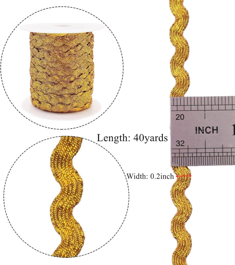 GXTIZAS Rick Rack Wave Bending Fringe Trim 40 Yards Gold Lace Ribbon RIC Rac Trim for Sewing Clothes Gift Wrapping Home Party Decoration - Image 2